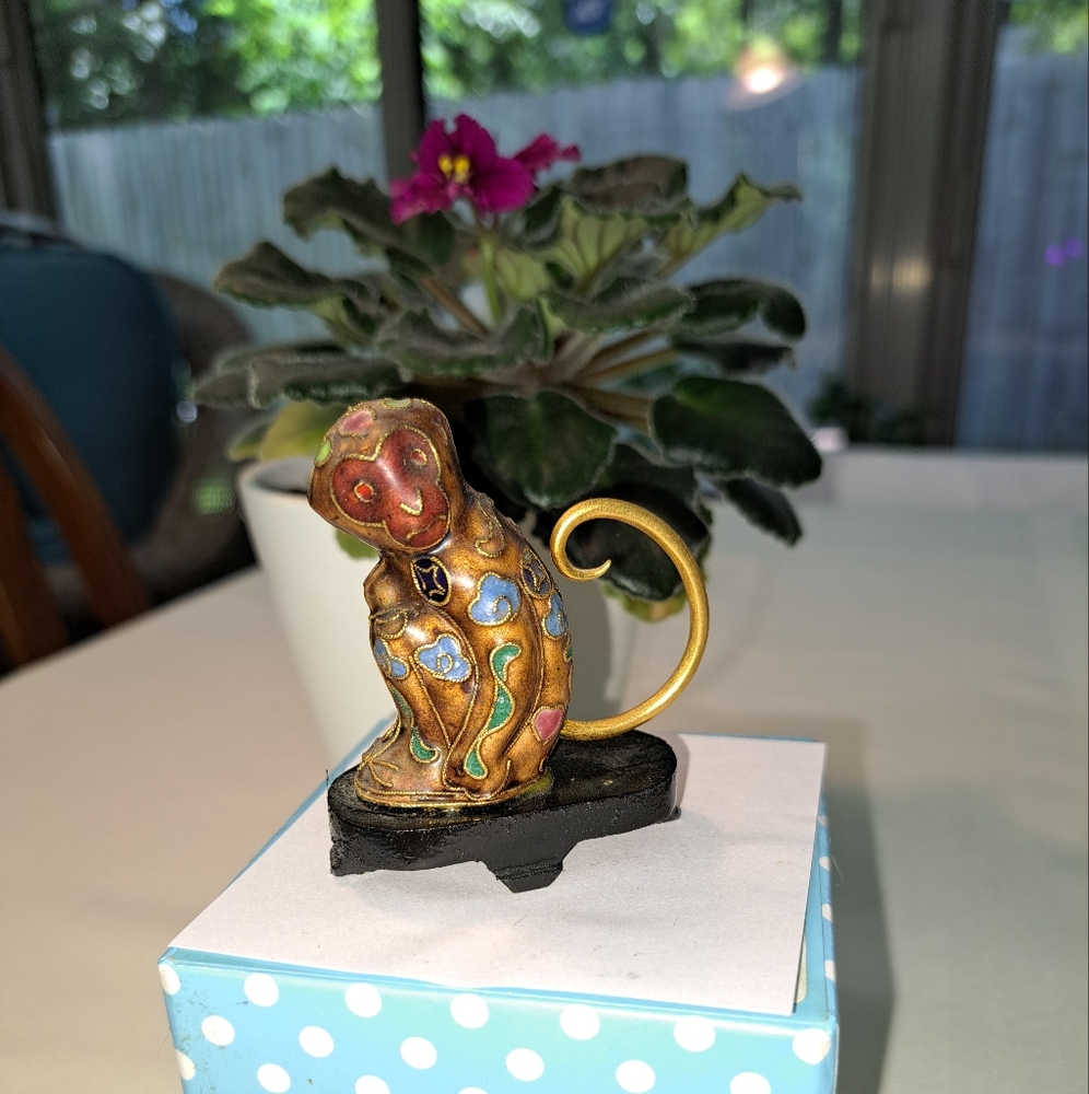 Humorous Colorful Vintage Cloisonne Monkey Gold And Brown